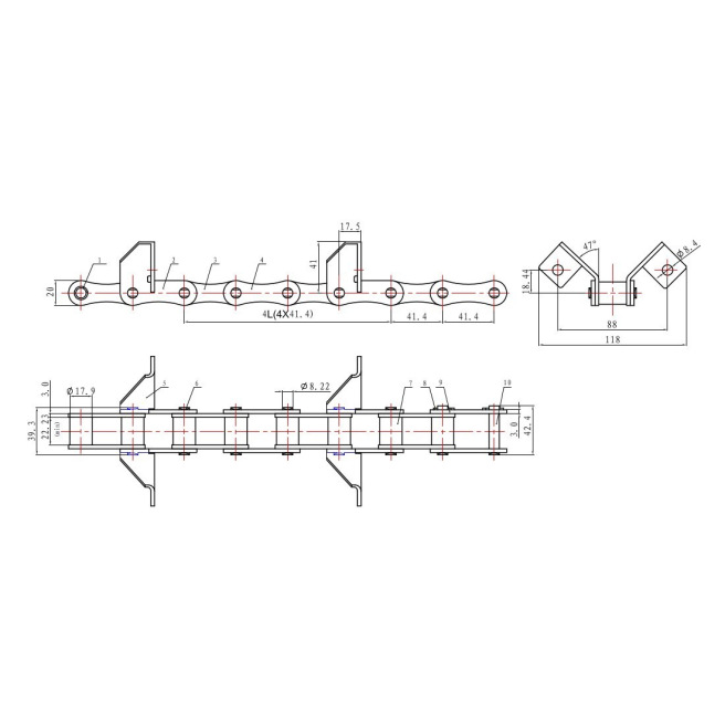 S55/SE/J2A Łańcuch podajnika elewatorowego (rozginane łapki) ROLLON-SOLID